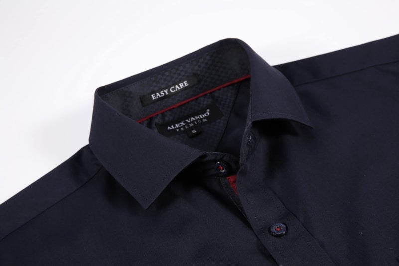 Alex Vando Mens Rayon Dress Shirts Wrinkle Free Regular Fit Stretch Button Down Shirt,Navy,L - Image 3